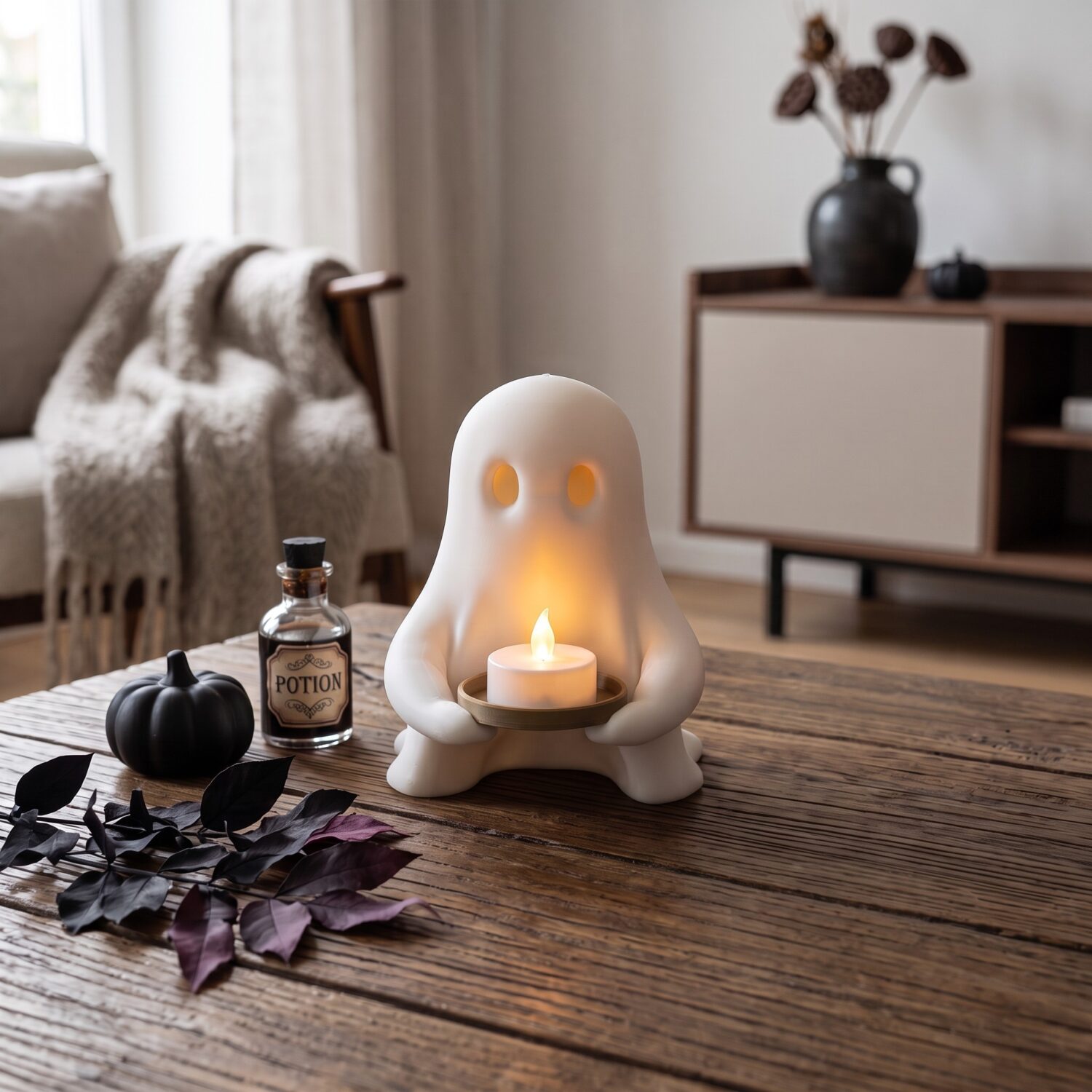 Fantôme d'Halloween avec plateau bougie LED 4