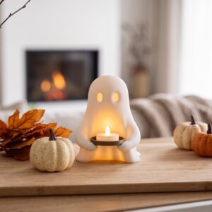 Fantôme d’Halloween avec plateau bougie LED